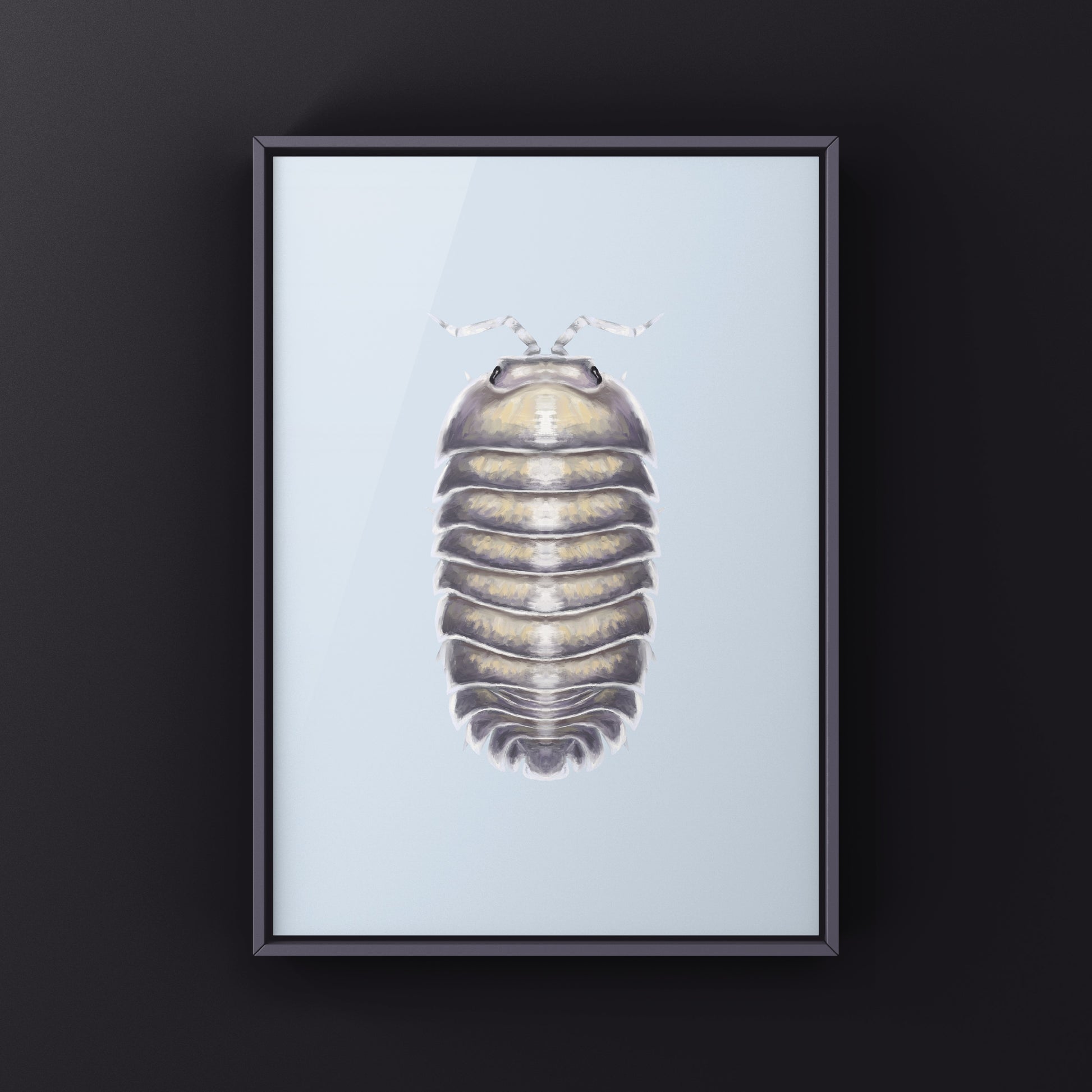 Purple Ghost Isopod art print featuring Nesodillo arcangelii, showcasing detailed purple ghost isopod illustration by The Silk Ranch.