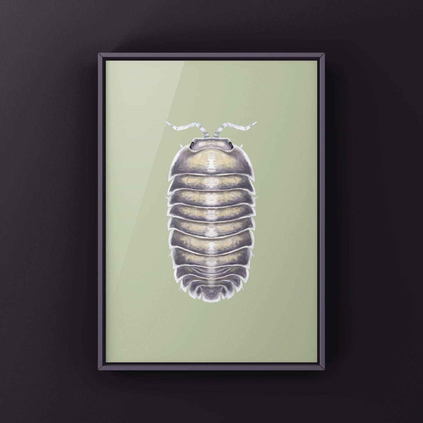 Purple Ghost Isopod art print featuring Nesodillo arcangelii, showcasing detailed purple ghost-like crustacean illustration.