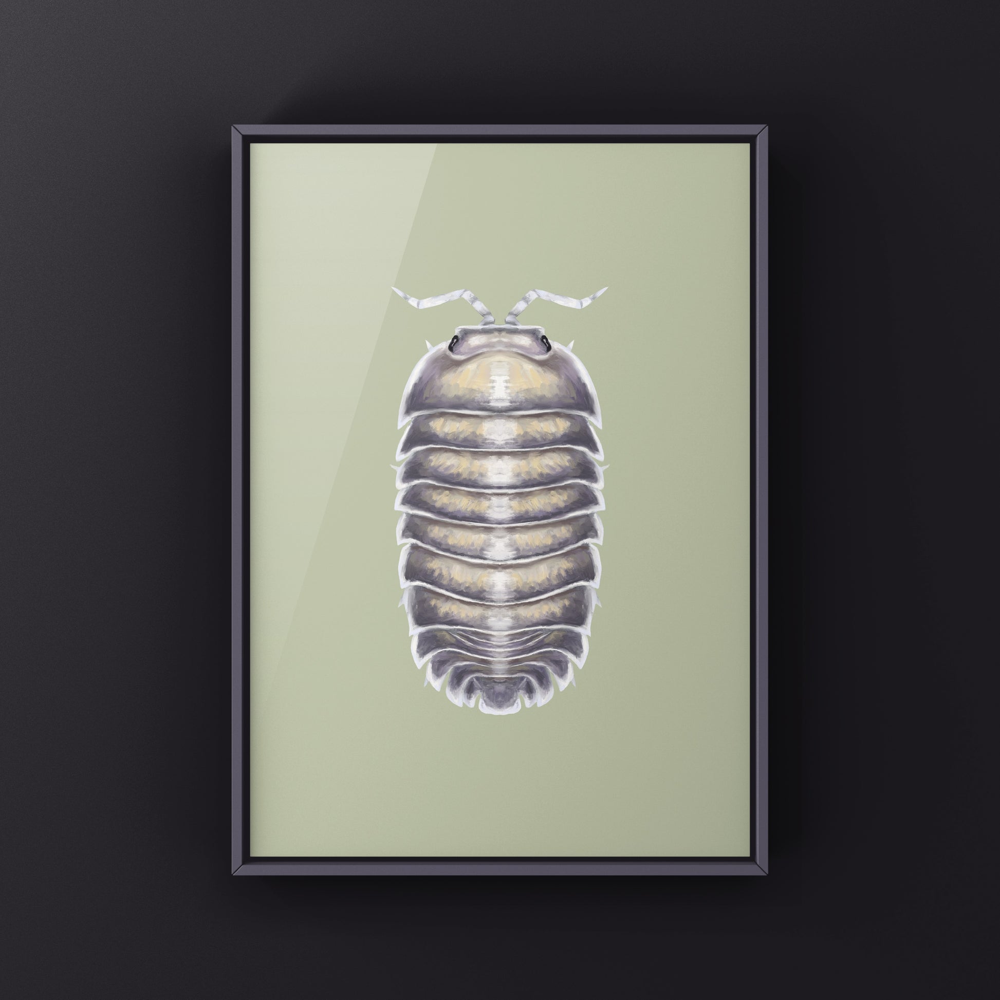 Purple Ghost Isopod art print featuring Nesodillo arcangelii, showcasing detailed purple ghost-like crustacean illustration.
