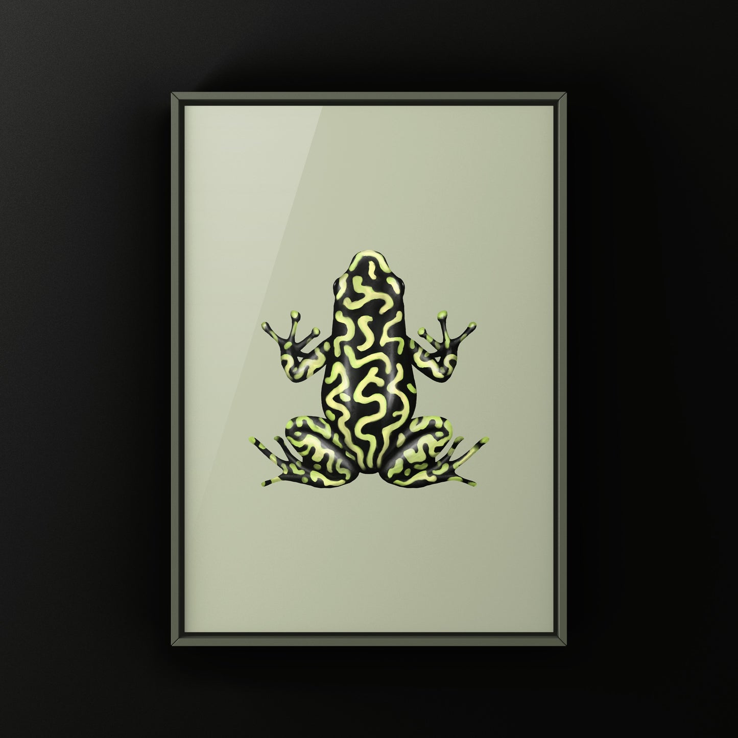 Reticulated Green And Black Poison Dart Frog Art Print (Dendrobates auratus)