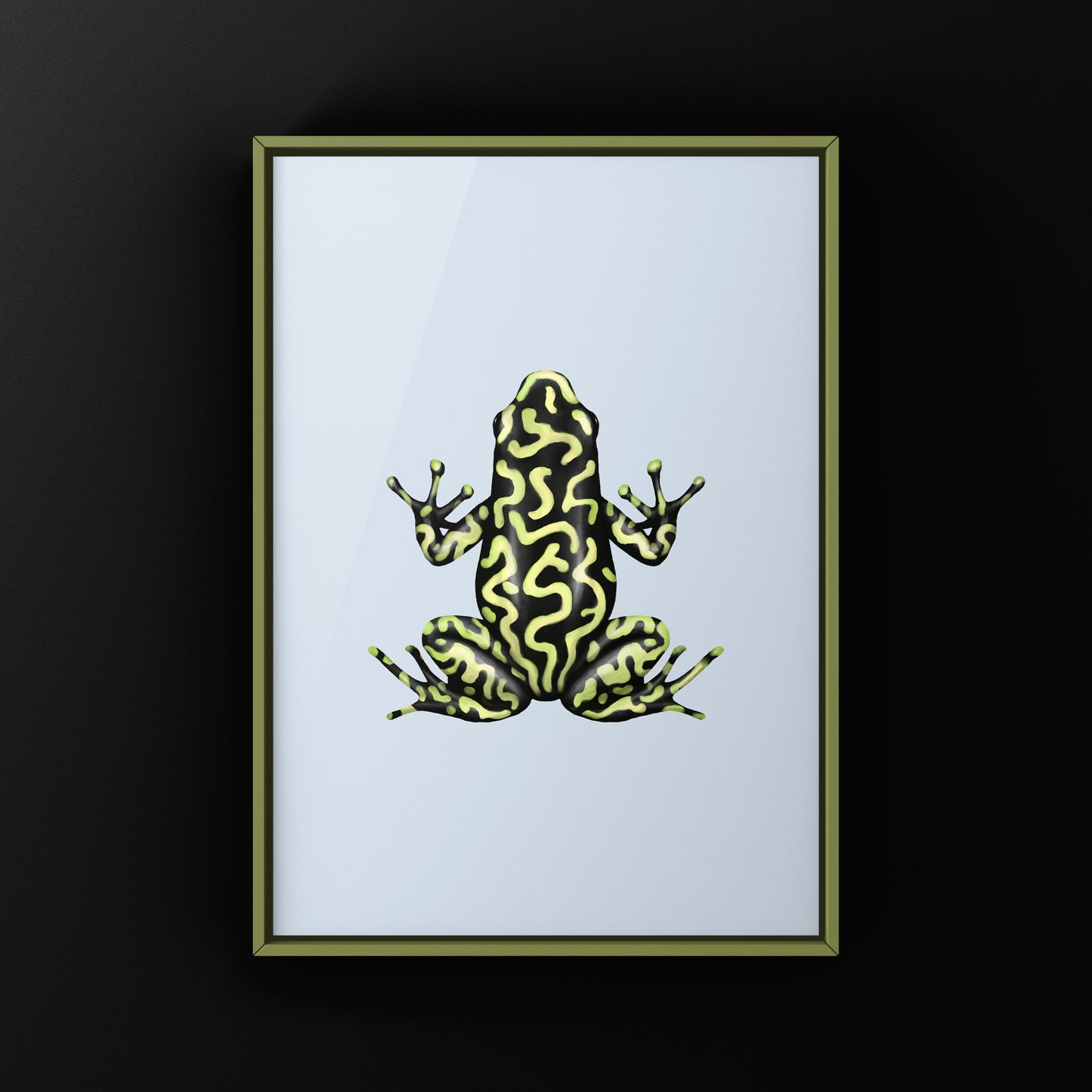 Reticulated Green And Black Poison Dart Frog Art Print (Dendrobates auratus)