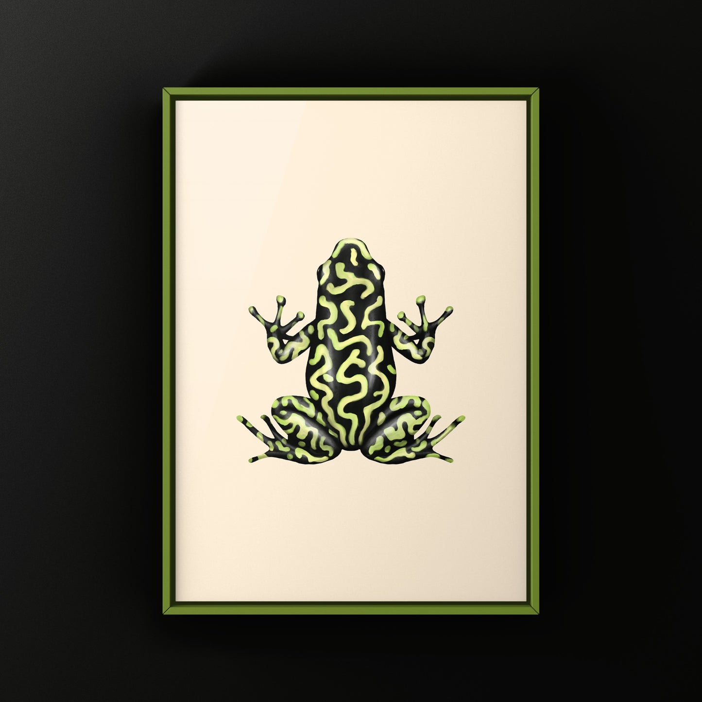 Reticulated Green And Black Poison Dart Frog Art Print (Dendrobates auratus)