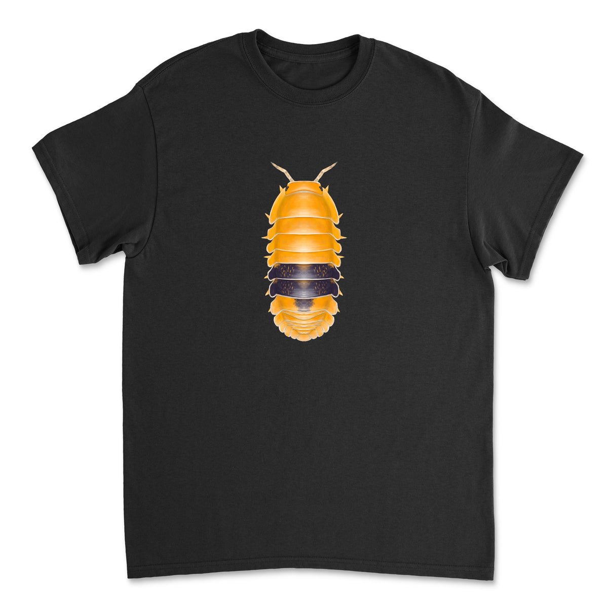 Amber Ducky Isopod Art T-shirt by Mingo Art featuring a colorful isopod design on a casual T-shirt.