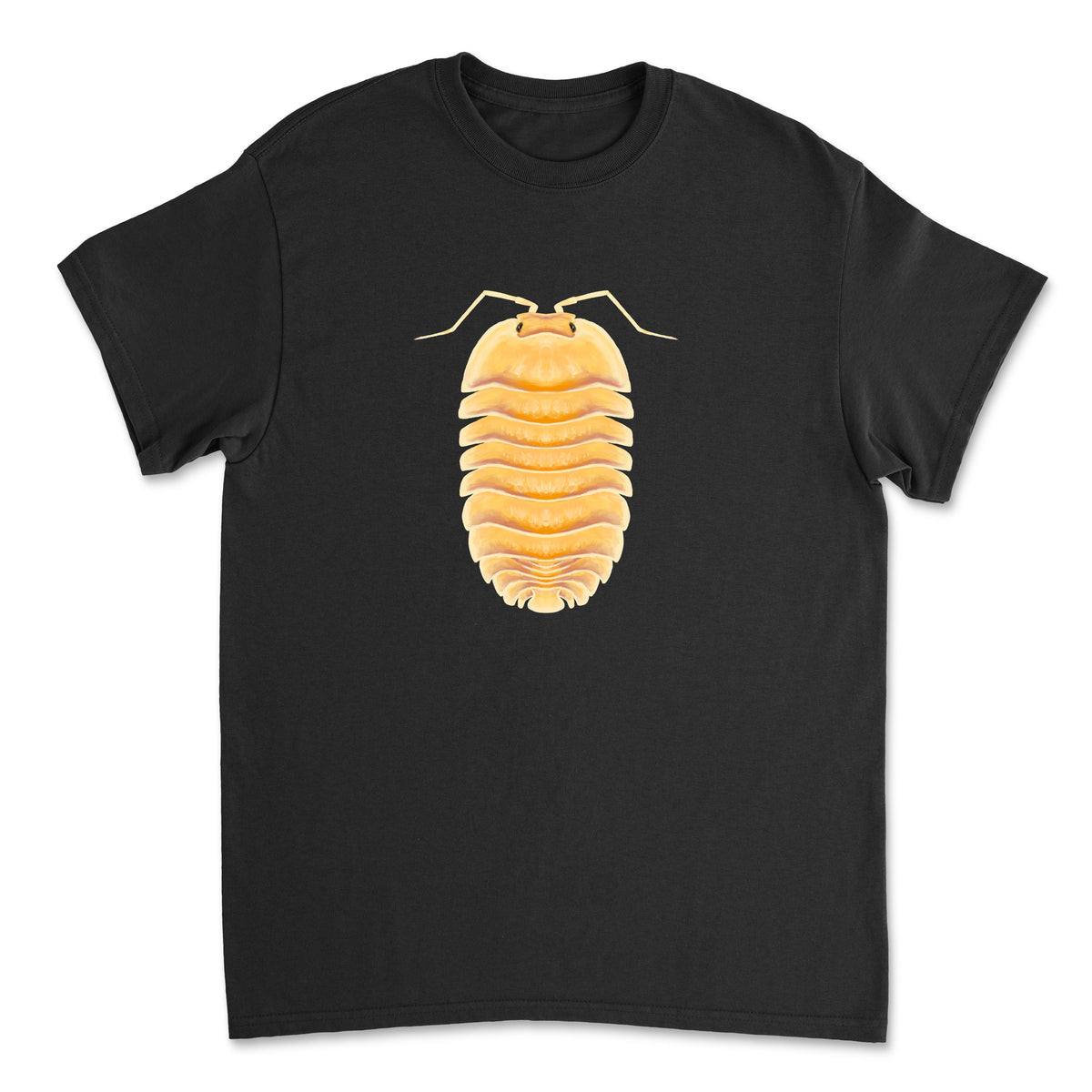 Peach Ducky Isopod Art T-Shirt by Mingo Art, featuring a colorful duck-shaped isopod illustration on a casual men's T-shirt.