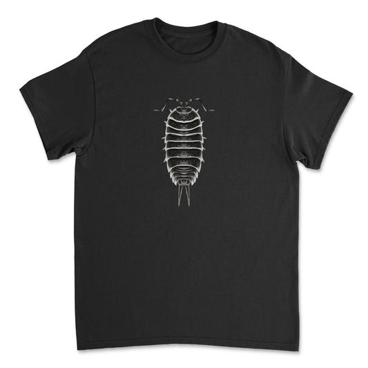 Mingo Art Hoffmannseggi Isopod Art T-Shirt in black featuring detailed isopod illustration on the front.