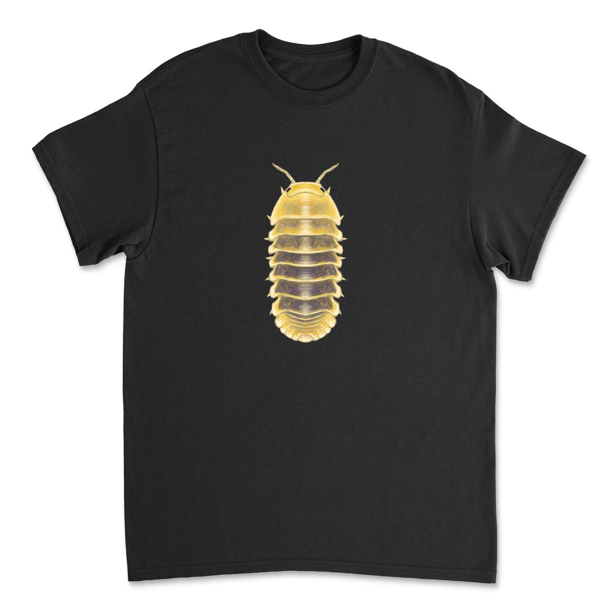 Gildan G5000 Jupiter Isopod Art T-Shirt by Mingo Art showing a detailed graphic of a Jupiter Isopod on the front.