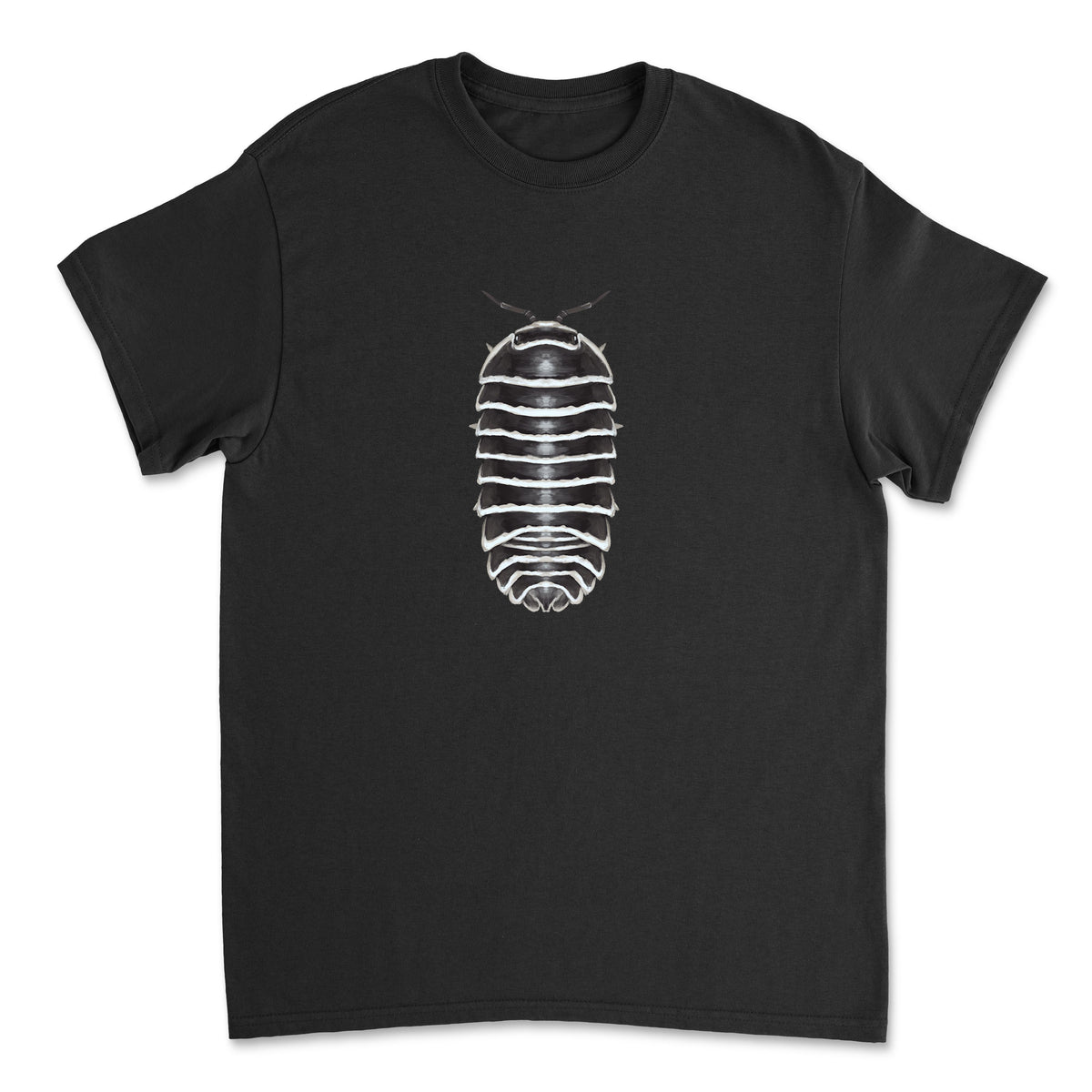 White Gildan Mingo Art zebra isopod art T-shirt front view, showcasing detailed zebra and isopod design on casual cotton tee.