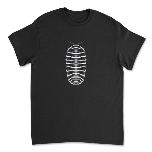 White Gildan Mingo Art zebra isopod art T-shirt front view, showcasing detailed zebra and isopod design on casual cotton tee.