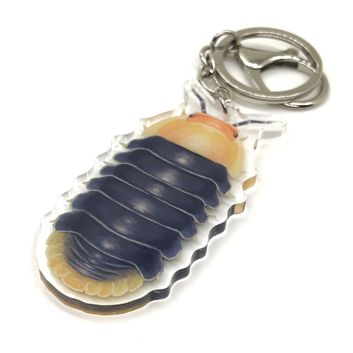 Rubber Ducky Isopod Cubaris sp. keychain charm made of acrylic, featuring a detailed rubber ducky and isopod design.