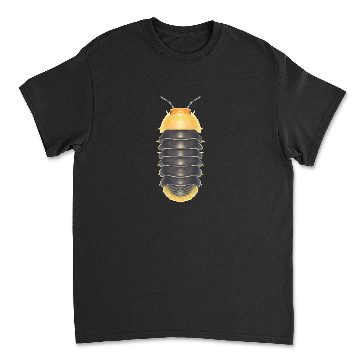 Gray Rubber Ducky Isopod art T-shirt by Mingo Art featuring a detailed, artistic design on a Gildan 5000 front view.