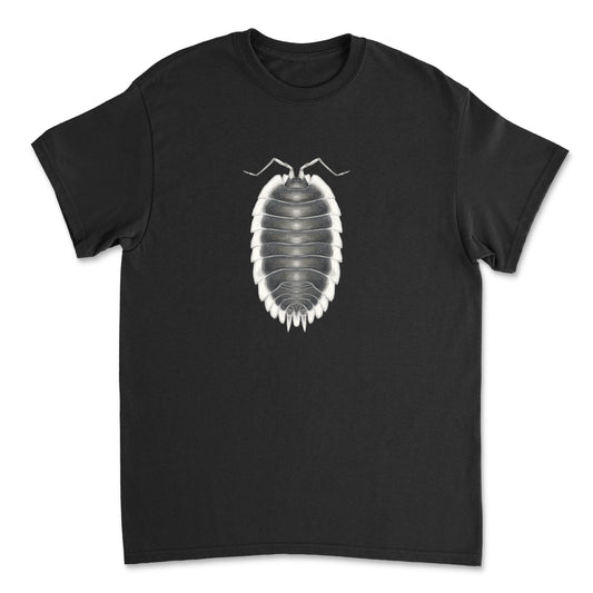 Greek Shield Isopod art T-shirt by Mingo Art featuring a detailed illustration of an isopod on a comfortable cotton T-shirt.