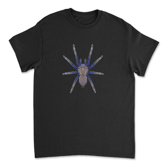 Vietnam Blue Tarantula Chilobrachys dyscolus art T-shirt featuring detailed spider illustration on a comfortable cotton tee.