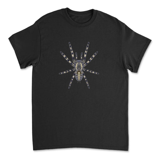 Mingo Art T-Shirt featuring Wessel's Tiger Ornamental Tarantula (Poecilotheria tigrinawesseli) illustration on front.