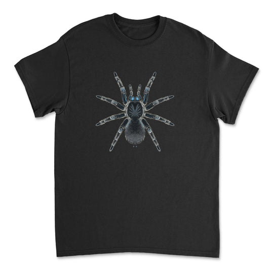 Costa Rican Blue Front Tarantula Aphonopelma burica art T-Shirt featuring detailed spider illustration on a Gildan 5000 shirt