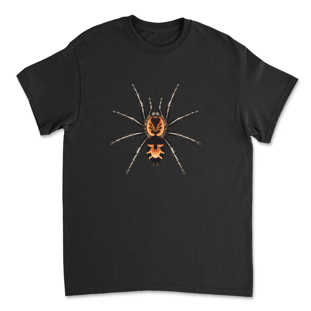 Colombian Dwarf Tarantula Cyriocosmus leetzi art T-shirt featuring detailed spider illustration on a black Gildan shirt.