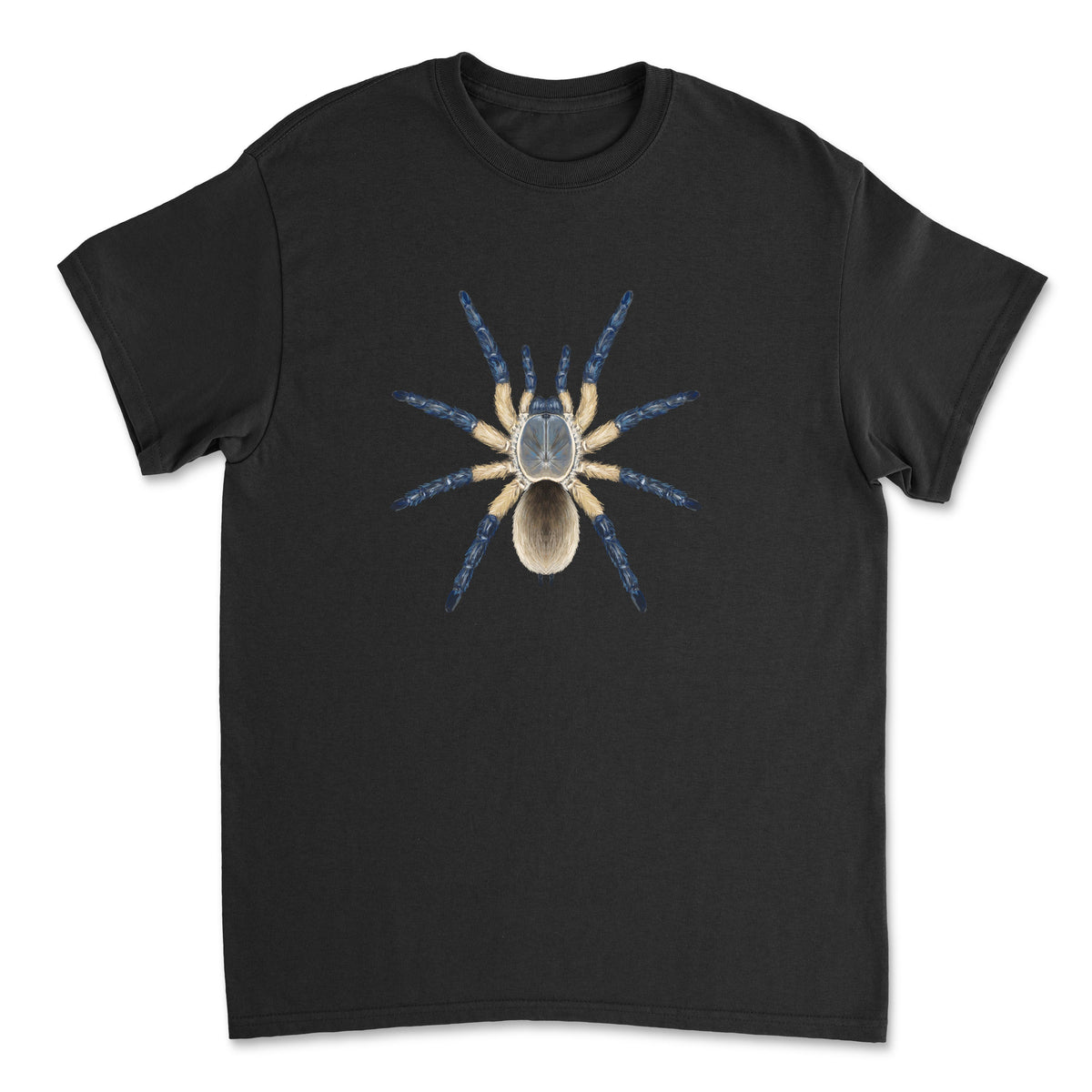 Blue Baboon Tarantula Monocentropus balfouri art T-Shirt by Mingo Art featuring detailed spider illustration on a comfortable shirt.