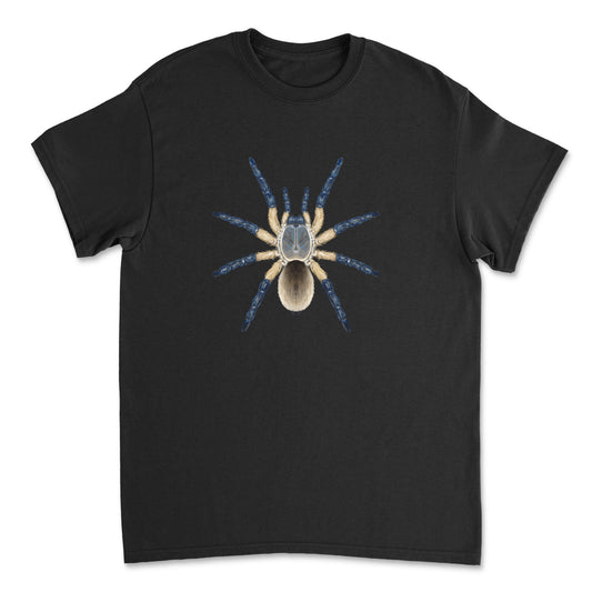 Blue Baboon Tarantula Monocentropus balfouri art T-Shirt by Mingo Art featuring detailed spider illustration on a comfortable shirt.