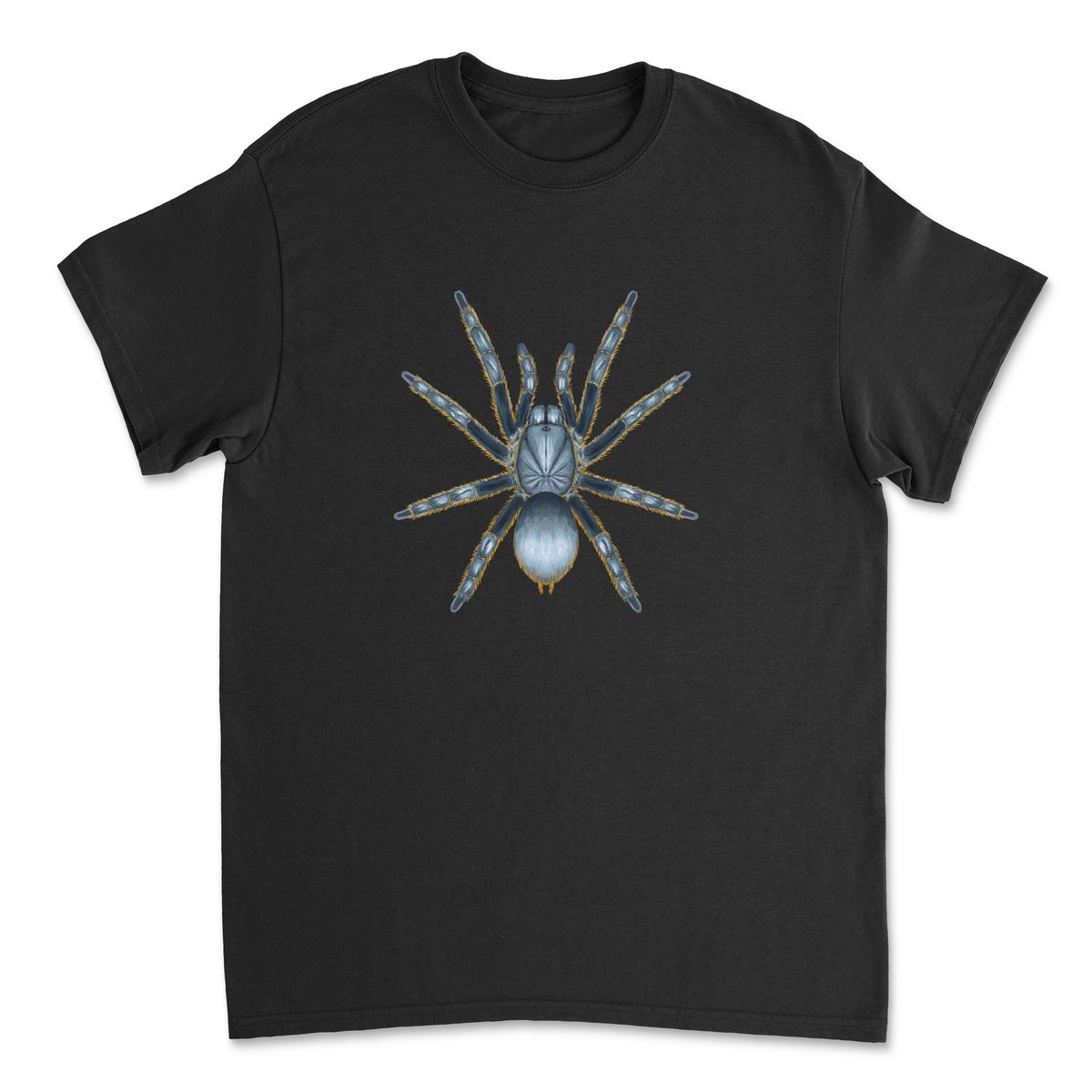 Gray T-shirt featuring a detailed illustration of the Vietnam Silver Tarantula from Mingo Art on the front.
