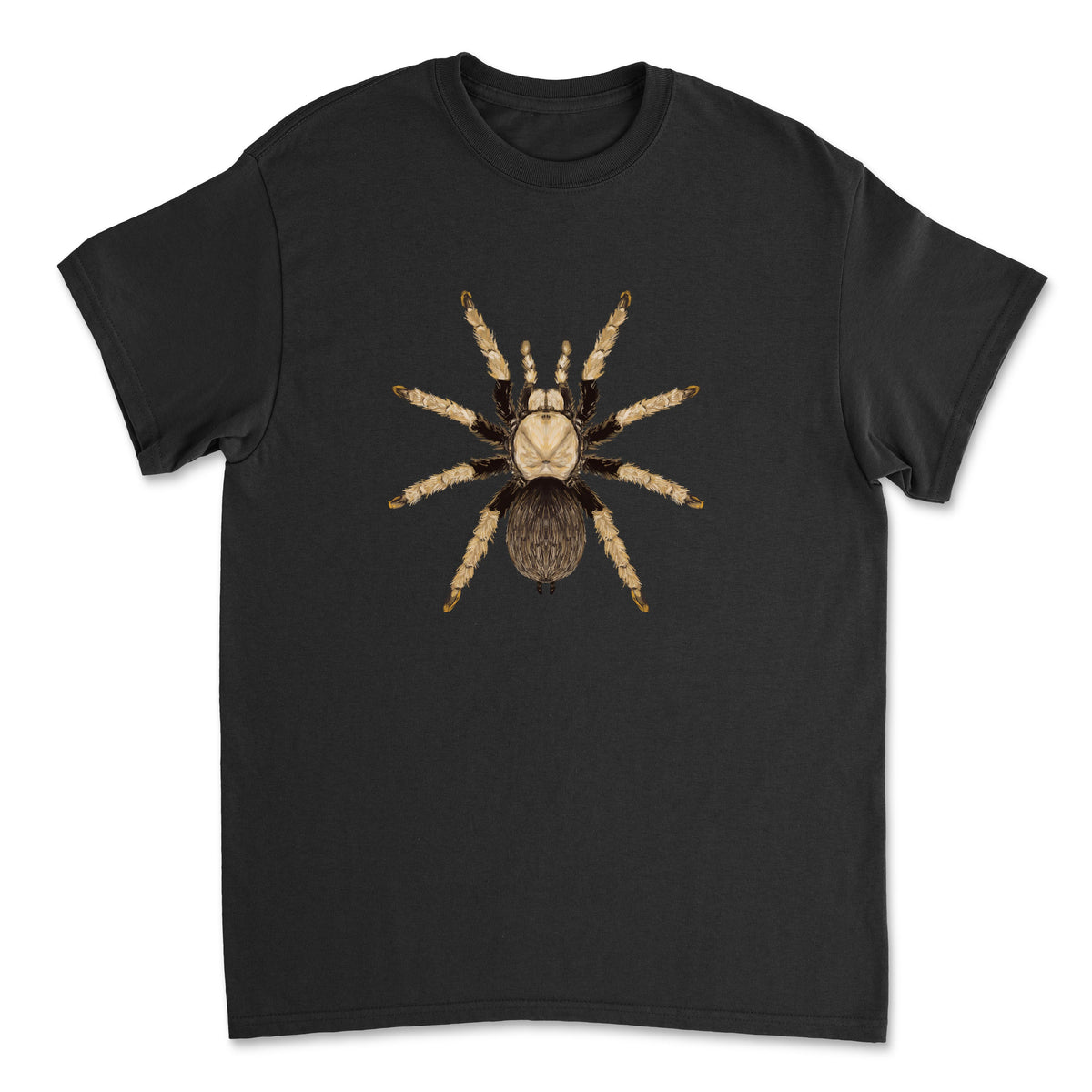 Arizona Blonde Tarantula art T-shirt by Mingo Art featuring a detailed illustration of a tarantula on the front.